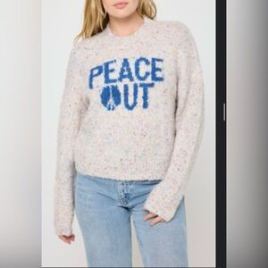 NWT Spiritual Gangster Beatrice Peace Out Wool Blend Speckled Sweater in Birch M